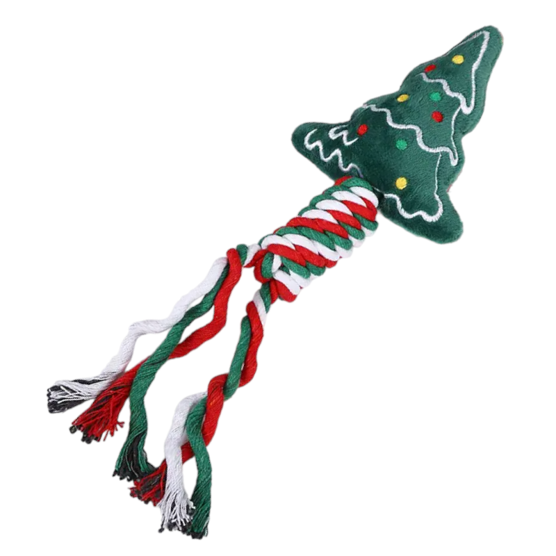 Christmas Tree Dog Rope Squeak Toy