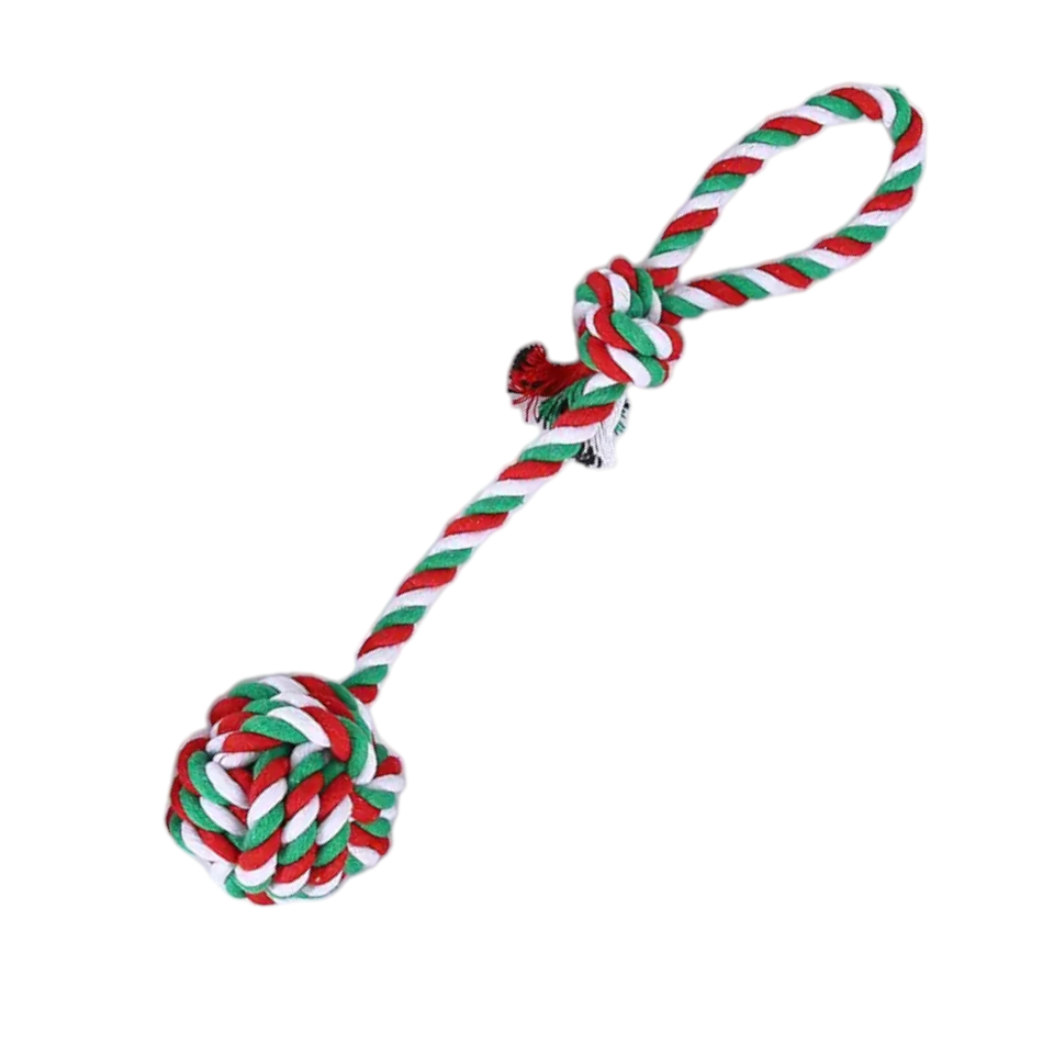 Christmas Dog Rope Toy With Handle and Ball