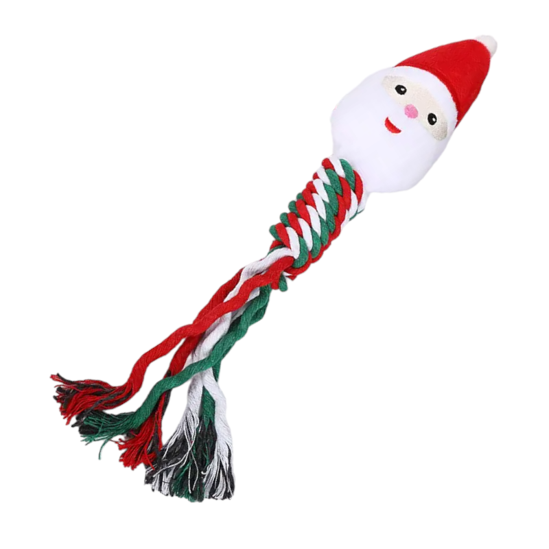 Christmas Santa Dog Rope Squeak Toy