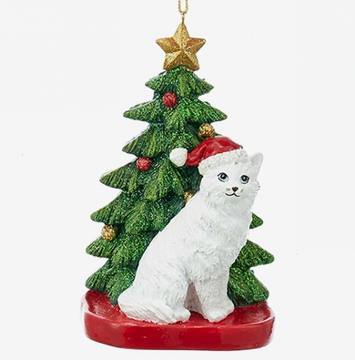 White Cat Christmas Ornament
