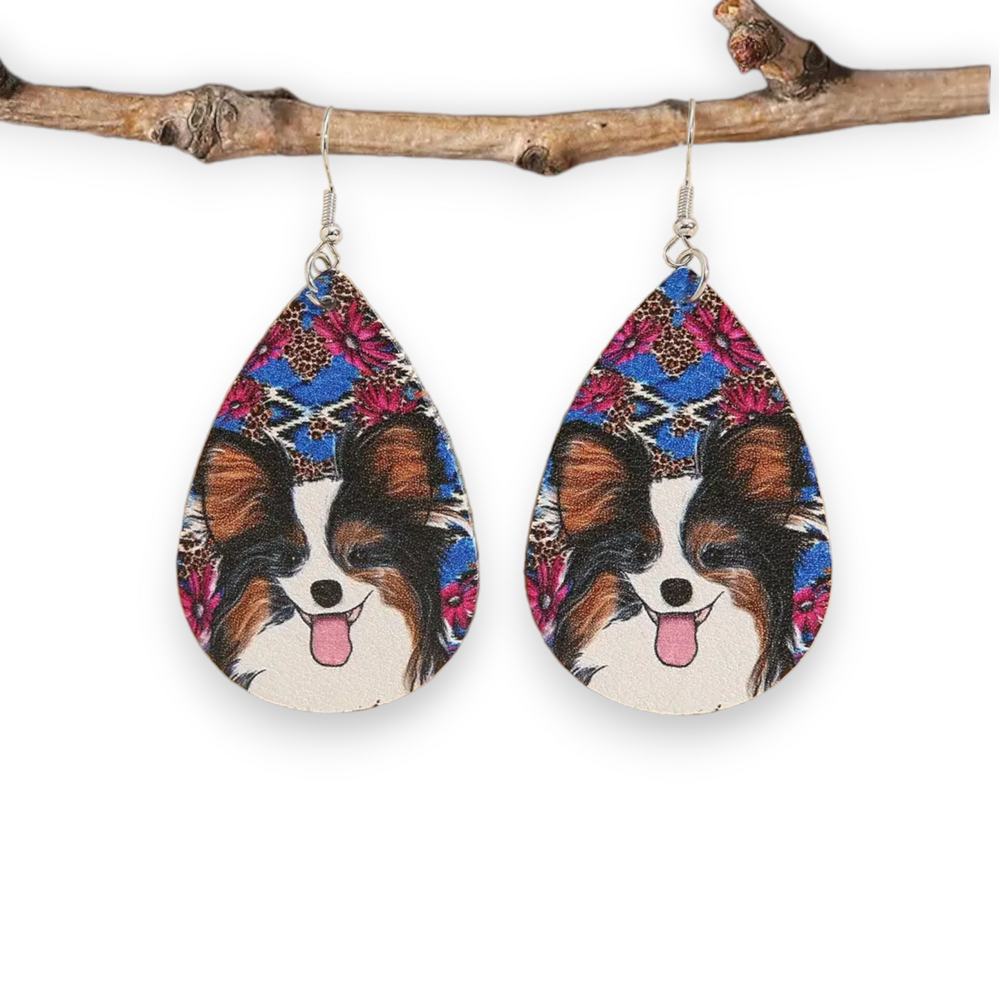 Papillon Dog Teardrop Earrings