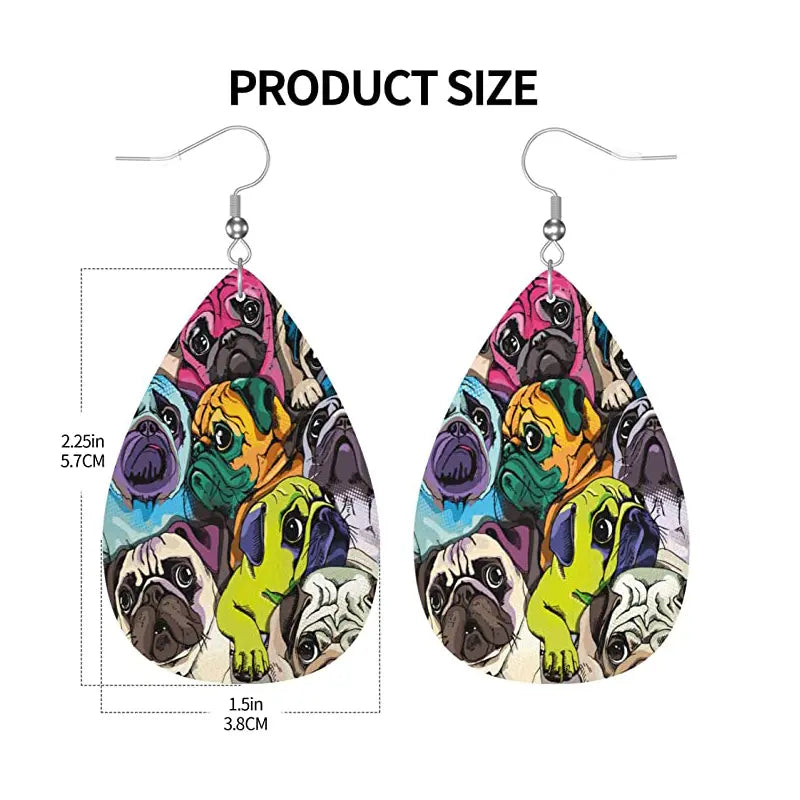 Colorful Pug Dog Earrings